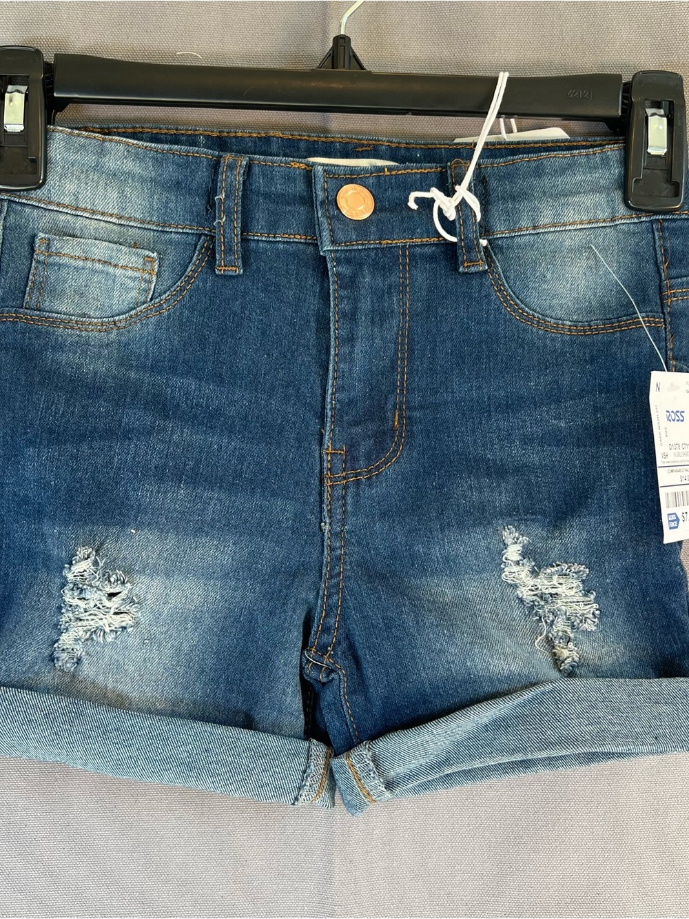 NWT Denim Diva Girls sz6x Dark Distressed Denim Shorts with Rolled Hem Stretch